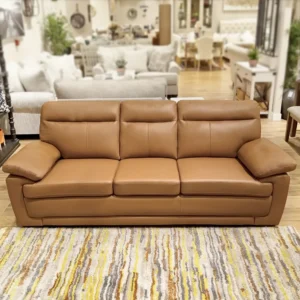 Camel Beige Leather Rite Triple Seater Sofa with Padded Armrests - Image 1
