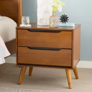 Mid-Century Modern Brown Wood Side Table with Dual Cut-Out Drawers - Image 1