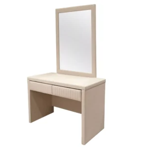 Contemporary White Velvet Upholstered Dressing Table with Vertical Stitching - Image 1