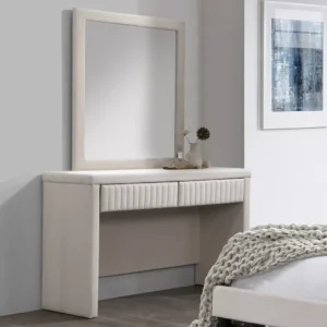 Contemporary White Velvet Upholstered Dressing Table with Vertical Stitching - Image 2