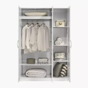Triple Door Sleek White Wardrobe with Center Full-Length Mirror - Image 2