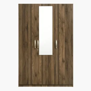 Triple Door Sleek White Wardrobe with Center Full-Length Mirror - Image 3