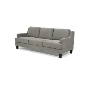 Sophisticated Charcoal Grey Jute Fabric Sofa with Stud Detailing - Image 2