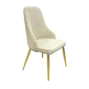 Cream White Leatherette Dining Chair with Diamond Quilted Back - Image 1