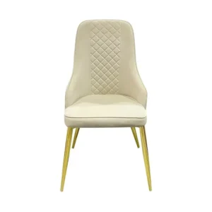 Cream White Leatherette Dining Chair with Diamond Quilted Back - Image 2