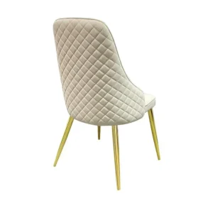 Cream White Leatherette Dining Chair with Diamond Quilted Back - Image 3