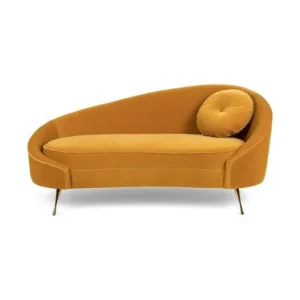 Luxury Mustard Yellow Velvet Curved Divan with Gold Tapered Legs - Image 1