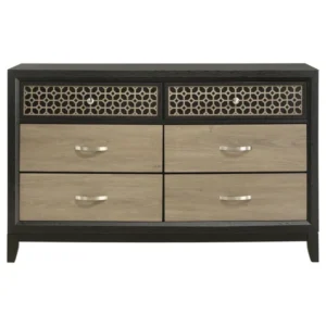 Classic Black and Beige Tufted Bedroom Set with Intricate Lattice Work - Image 2