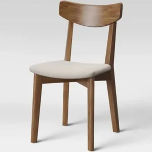 Modern Solid Wood Dining Chair with Cream Fabric Seat - Image 1