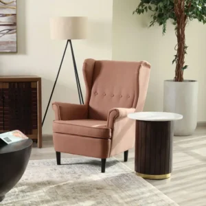 Classic Tufted Velvet Wingback Bedroom Accent Chair in Dark Brown Finish - Image 1
