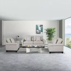 Classic White Jute Fabric 2-Seater Sofa with Black Accents - Image 2