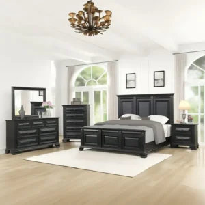 Stately Traditional Black Polished Bedroom Suite with Raised Panel Details - Image 1