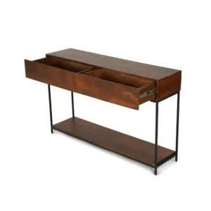 Elegant Dark Brown Wood Console Table with Minimalist Black Metal Frame - Image 2