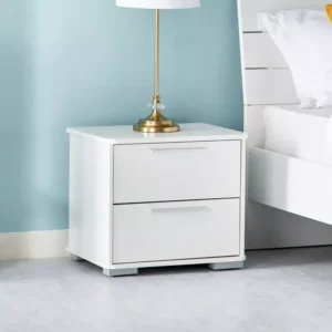 Minimalist White Modern Deco Bed with 6-Drawer Dresser - Image 2