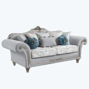 Victorian Luxury Silver & Blue Velvet Carved Sofa - Image 1