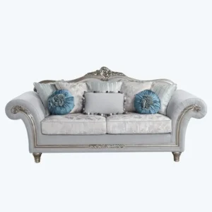 Victorian Luxury Silver & Blue Velvet Carved Sofa - Image 2