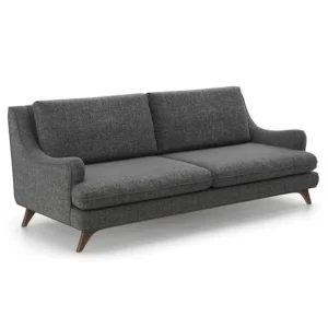 Mid-Century Modern Grey Jute Fabric Sofa with Tapered Walnut Legs - Image 1