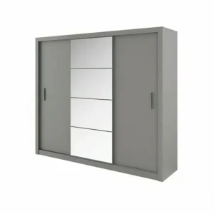Modern Grey 3-Door Sliding Wardrobe with Central Mirror Panels - Image 1