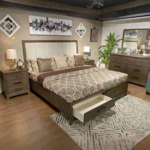 Classic Dark Brown Storage Bed with White Leatherette Headboard - Image 1