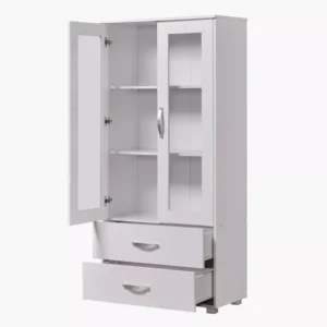 Contemporary White Two-Door Glass Showcase with Storage Drawers - Image 2