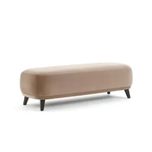 Elegant Beige Velvet Upholstered Settee with Tapered Dark Brown Legs - Image 1