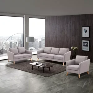 Scandinavian Inspired Grey Jute Sofa Set with Natural Oak Tapered Legs - Image 1