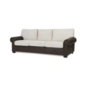Classic Dark Brown Leather-Rite Sofa with Marble Table Set - Image 3