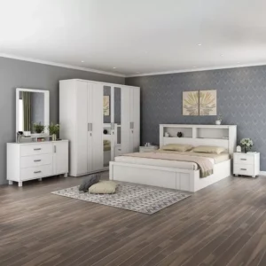 Classic White Laminated Bedroom Set with Storage Headboard - Image 1