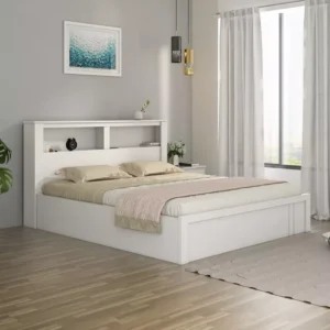 Classic White Laminated Bedroom Set with Storage Headboard - Image 3