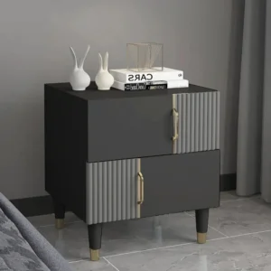 Turkish Style Deco Side Table in Matte Black and Fluted Grey - Image 1