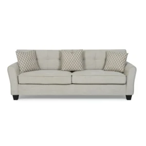Classic Grey Fabric Sofa with Jute Accents and Black Trim - Image 3