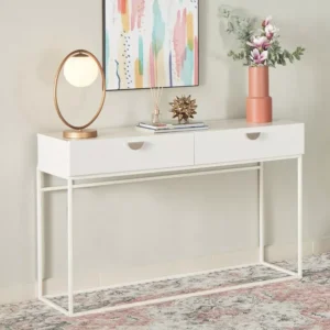 Minimalist White Modern Console Table with Dual Drawers and Slim Frame - Image 1