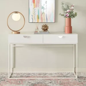 Minimalist White Modern Console Table with Dual Drawers and Slim Frame - Image 2