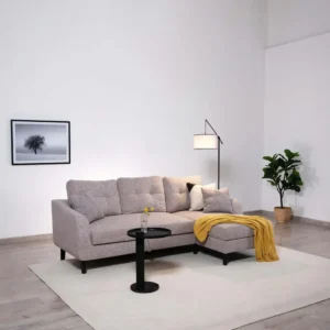 Contemporary Grey Jute Fabric L-Shaped Sectional Sofa Bed - Image 2