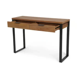Modern Natural Wood Console Table with Dual Drawers and Black Metal Legs - Image 2