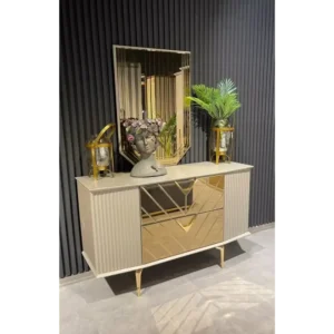 Regal Turkish Velvet Fabric Bed with Gold Inlay Chevron Headboard - Image 2