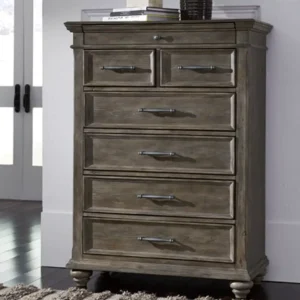 Classic Dark Brown Polish Finish 6-Drawer Tallboy Chest of Drawers - Image 1