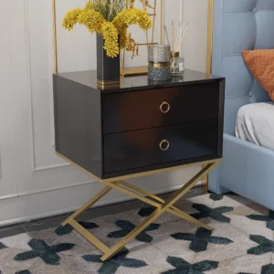 Luxury Black Deco Side Table with Gold X-Cross Base - Image 1