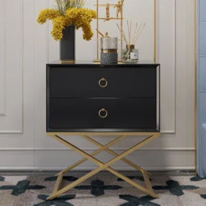 Luxury Black Deco Side Table with Gold X-Cross Base - Image 2