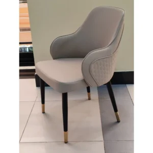 Elegant Beige Leatherette Dining Chair with Black and Gold Legs - Image 3