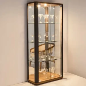 Modern Dark Brown Slim Showcase with Mirrored Back and Interior Lighting - Image 1