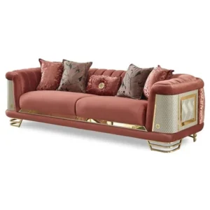 Turkish Grey Velvet Sofa with Gold Inlay and Quilted Side Panels - Image 3