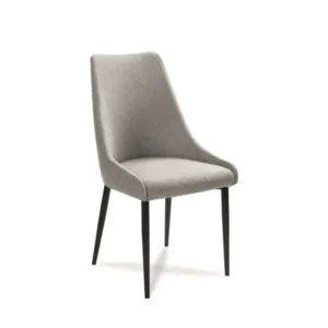 Elegant Modern Grey Jute Upholstered Dining Chair with Dark Brown Tapered Legs - Image 1