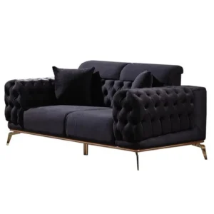 Luxury Black Velvet Chesterfield seat with Gold Stainless Steel Base - Image 1