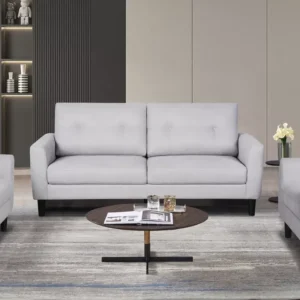 Minimalist White Jute Fabric Two-Seater Sofa with Button Tufted Backrest - Image 1