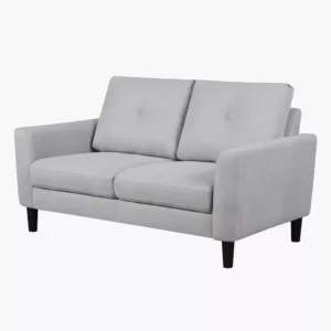 Minimalist White Jute Fabric Two-Seater Sofa with Button Tufted Backrest - Image 3
