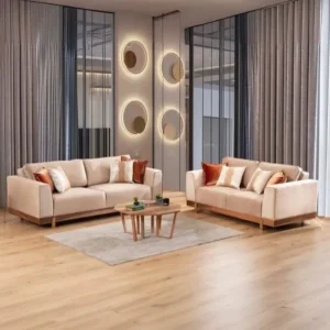 Luxury Beige Velvet Modern Living Room Sofa Set - Image 1