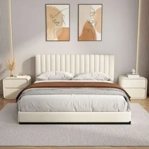 Modern Off-White Vertical Channel Tufted Leather-Rite Bed - Image 1