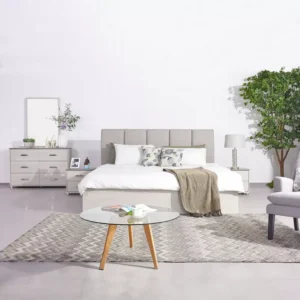 Modern Half Laminated Grey Fabric Bed with Vertical Stitching - Image 1