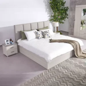 Modern Half Laminated Grey Fabric Bed with Vertical Stitching - Image 2